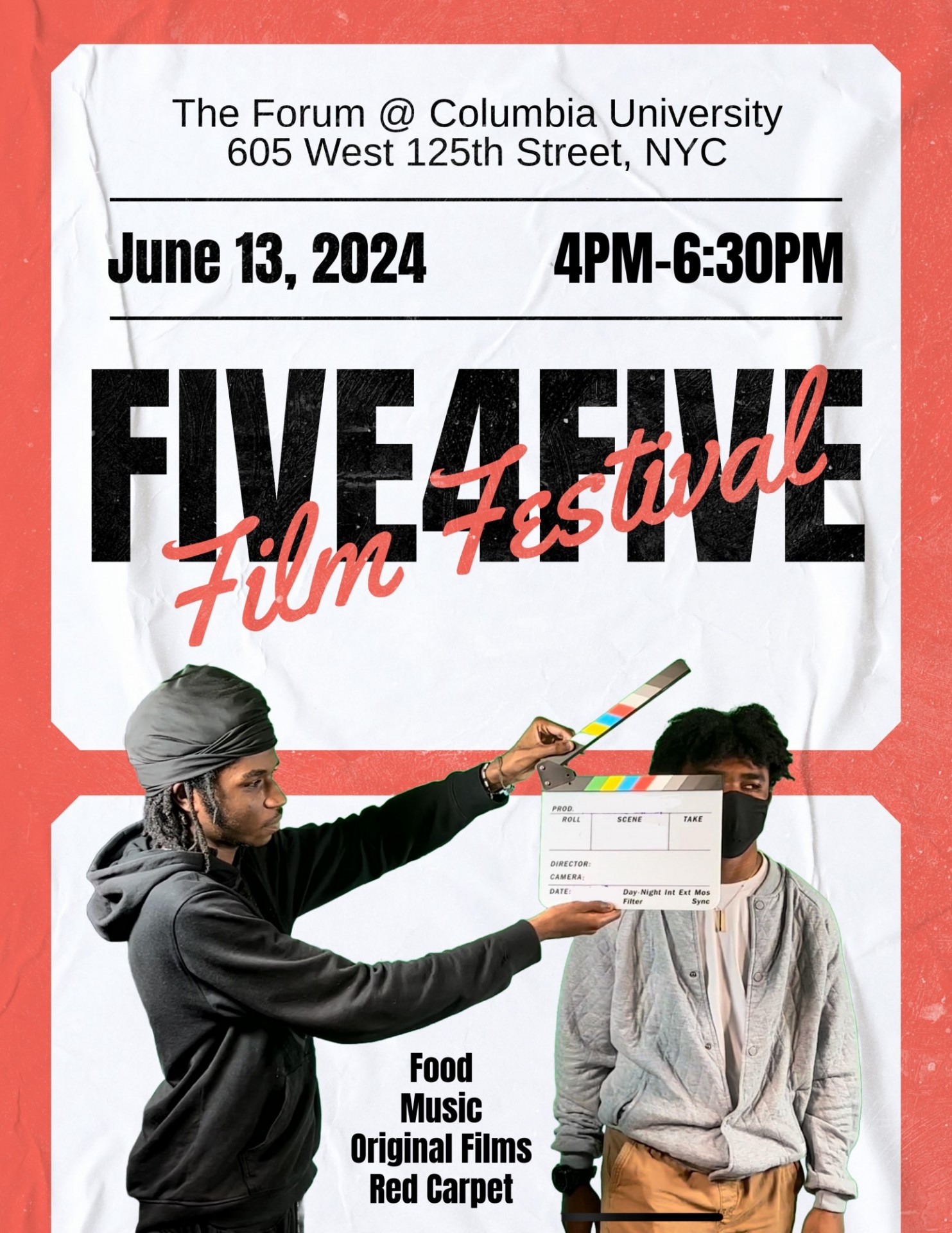 Five4Five Film Festival Flyer for June 13, 2024 event starting at 4pm at The Forum