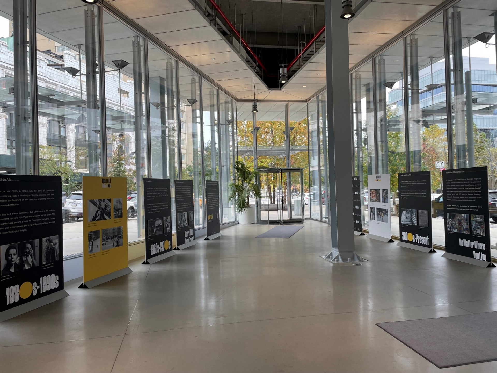 Photo boards displayed in The Forum's west Atrium