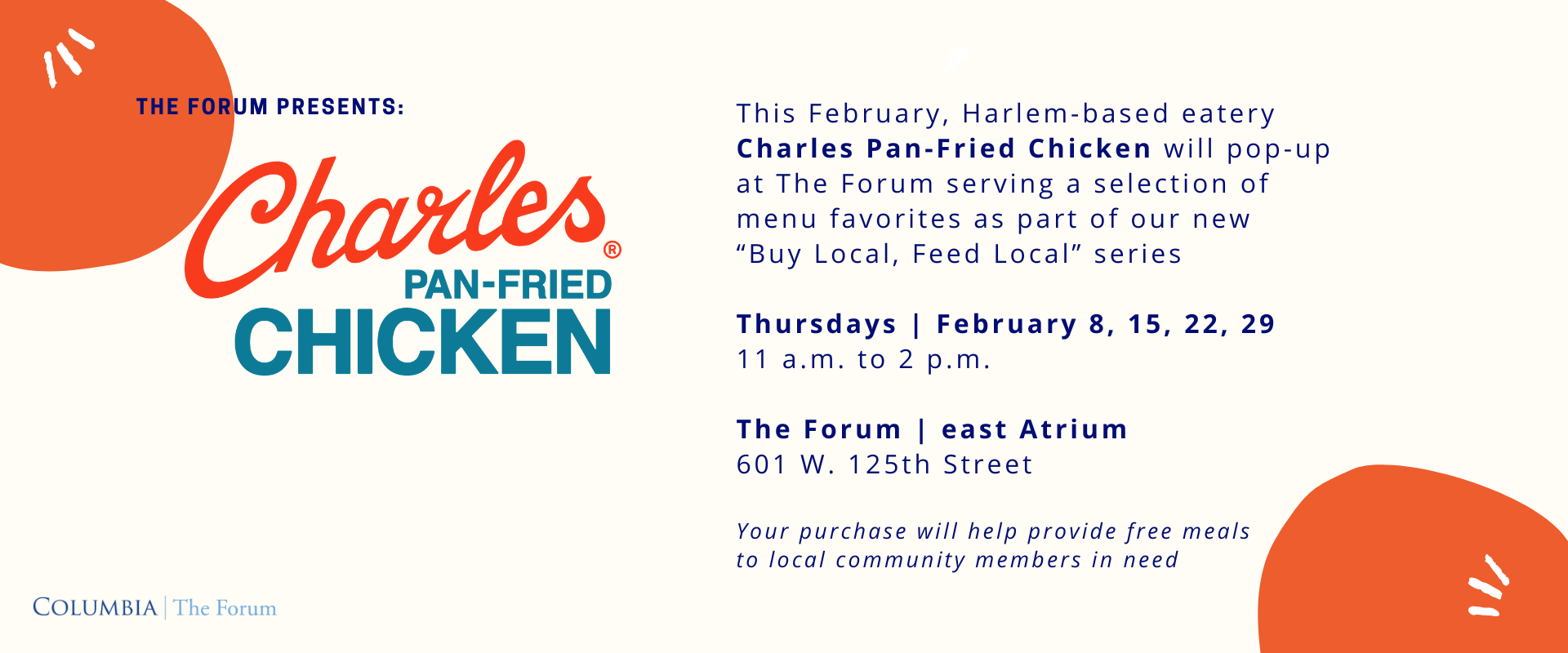 Flyer for Charles Pan-Fried Chicken Pop-up at The Forum