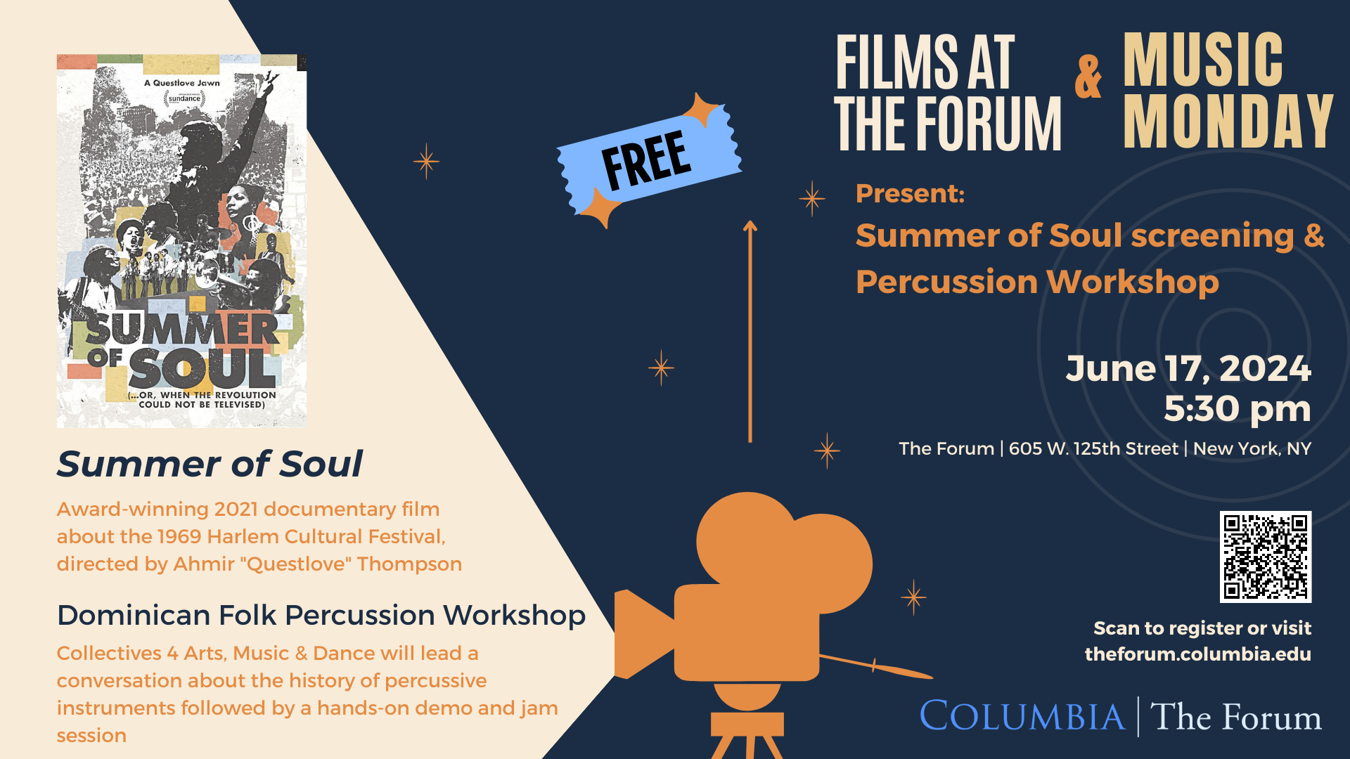 Flyer advertising June 17, 2024 Summer of Soul documentary film screening
