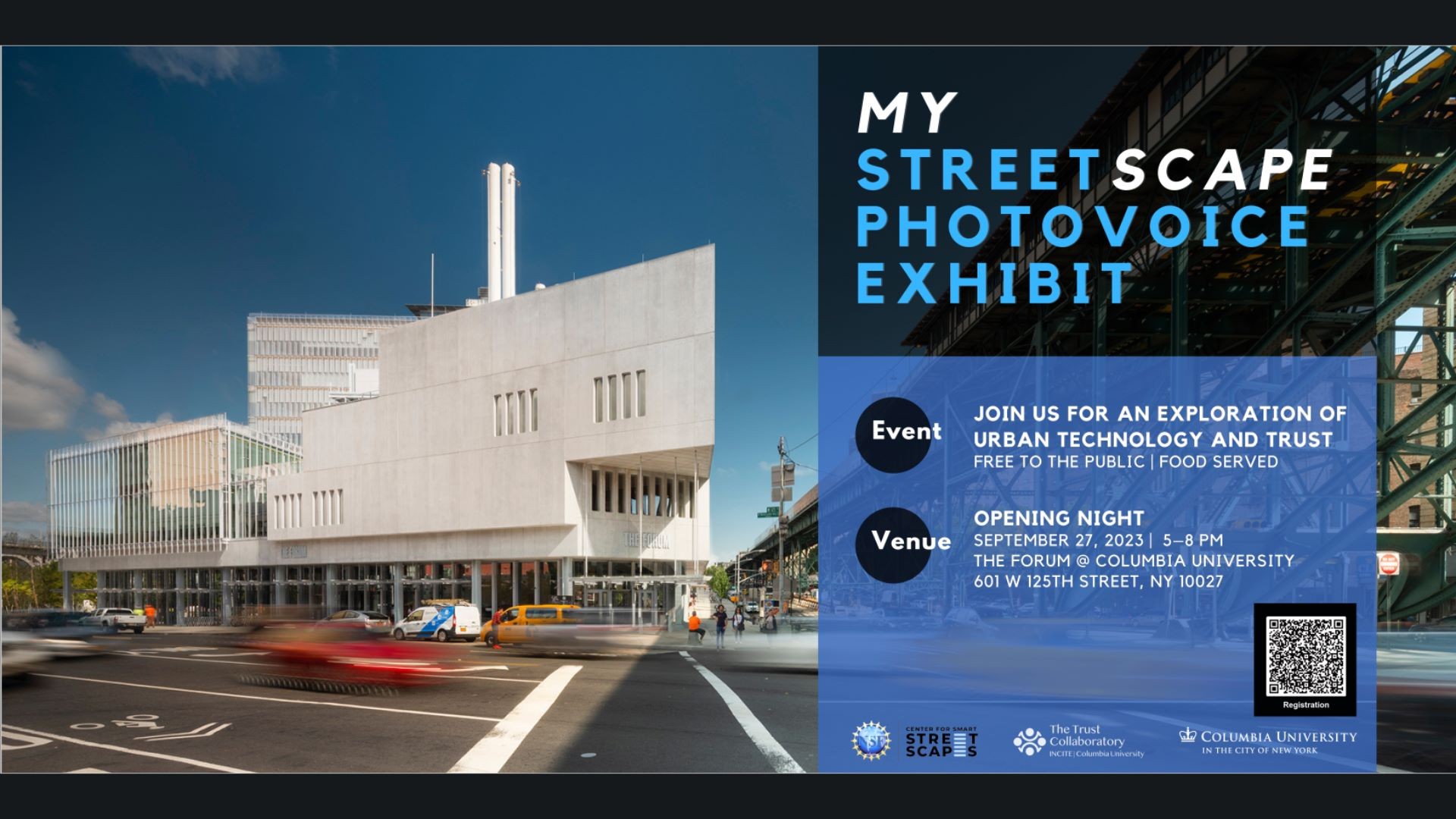 My Streetscape Exhibit flyer featuring image of The Forum building exterior