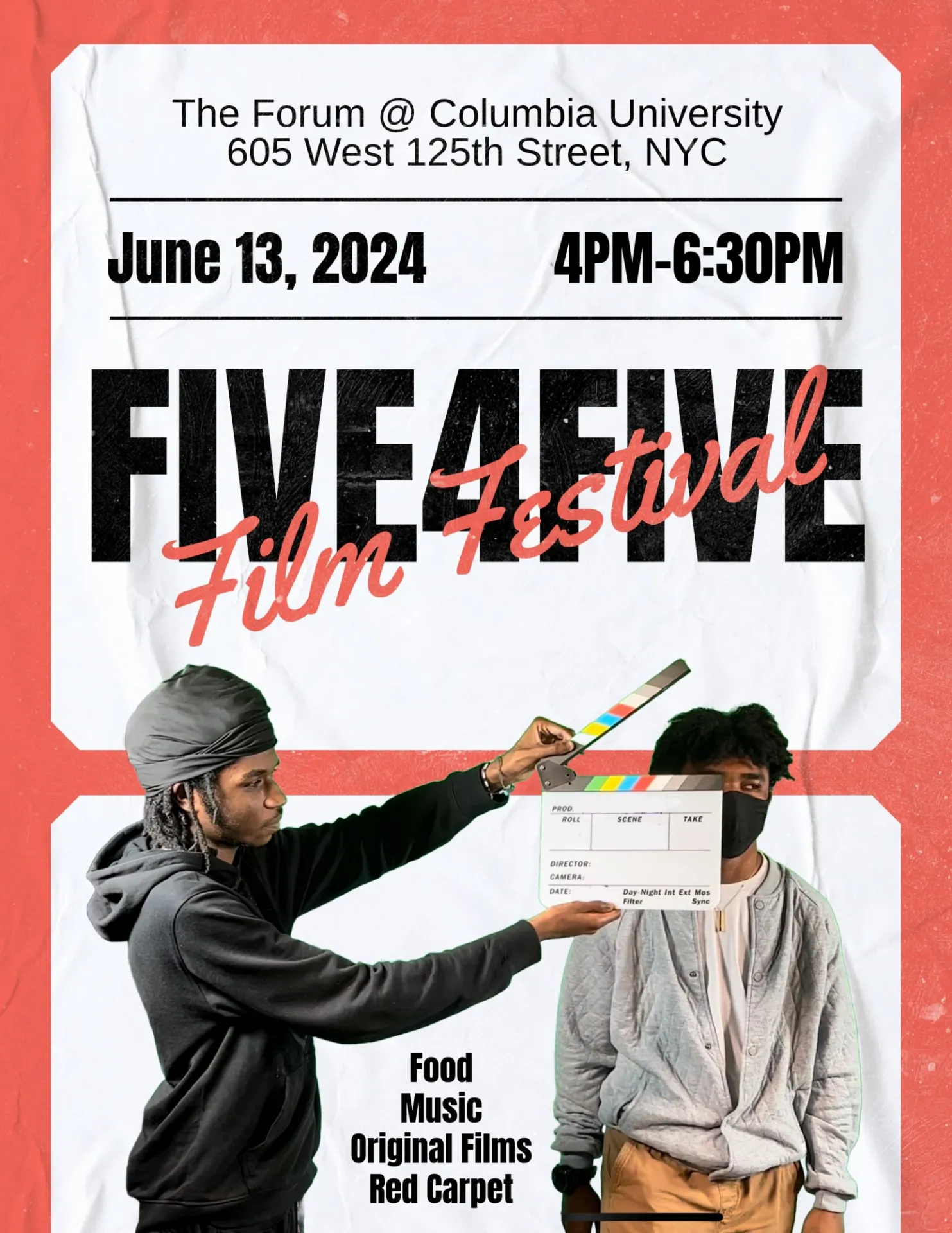 Five4Five Film Festival Flyer for June 13, 2024 event starting at 4pm at The Forum
