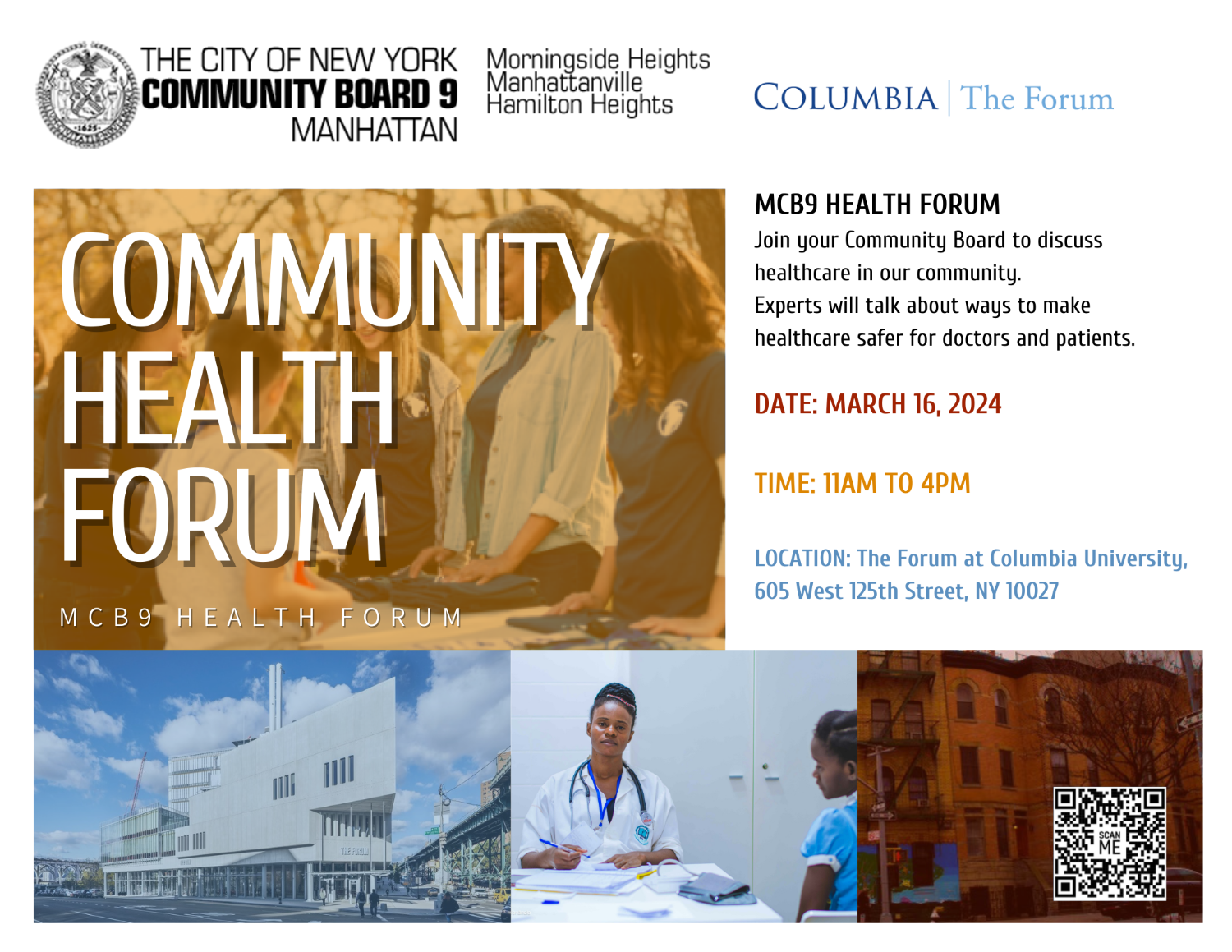 CB9 Health Forum flyer for March 16, 2024