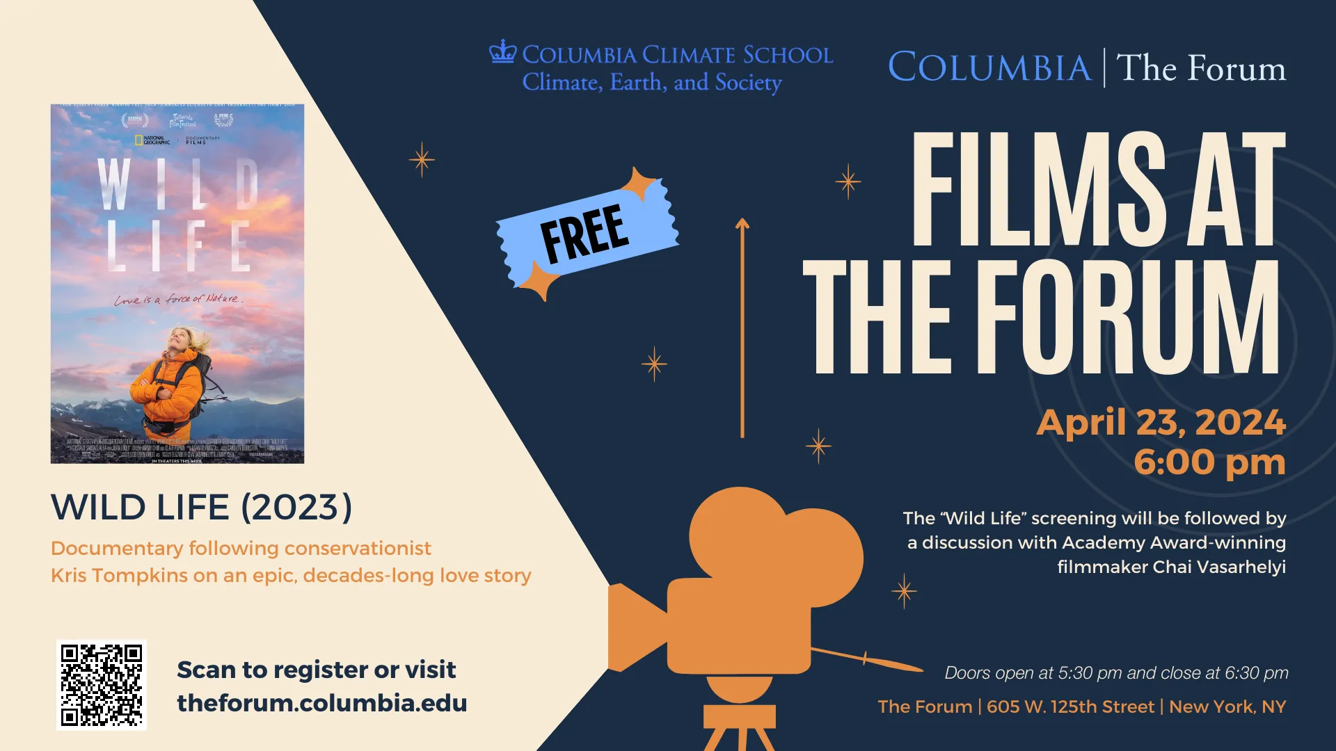 Flyer for Films at The Forum screening of Wild Life on April 23, 2024