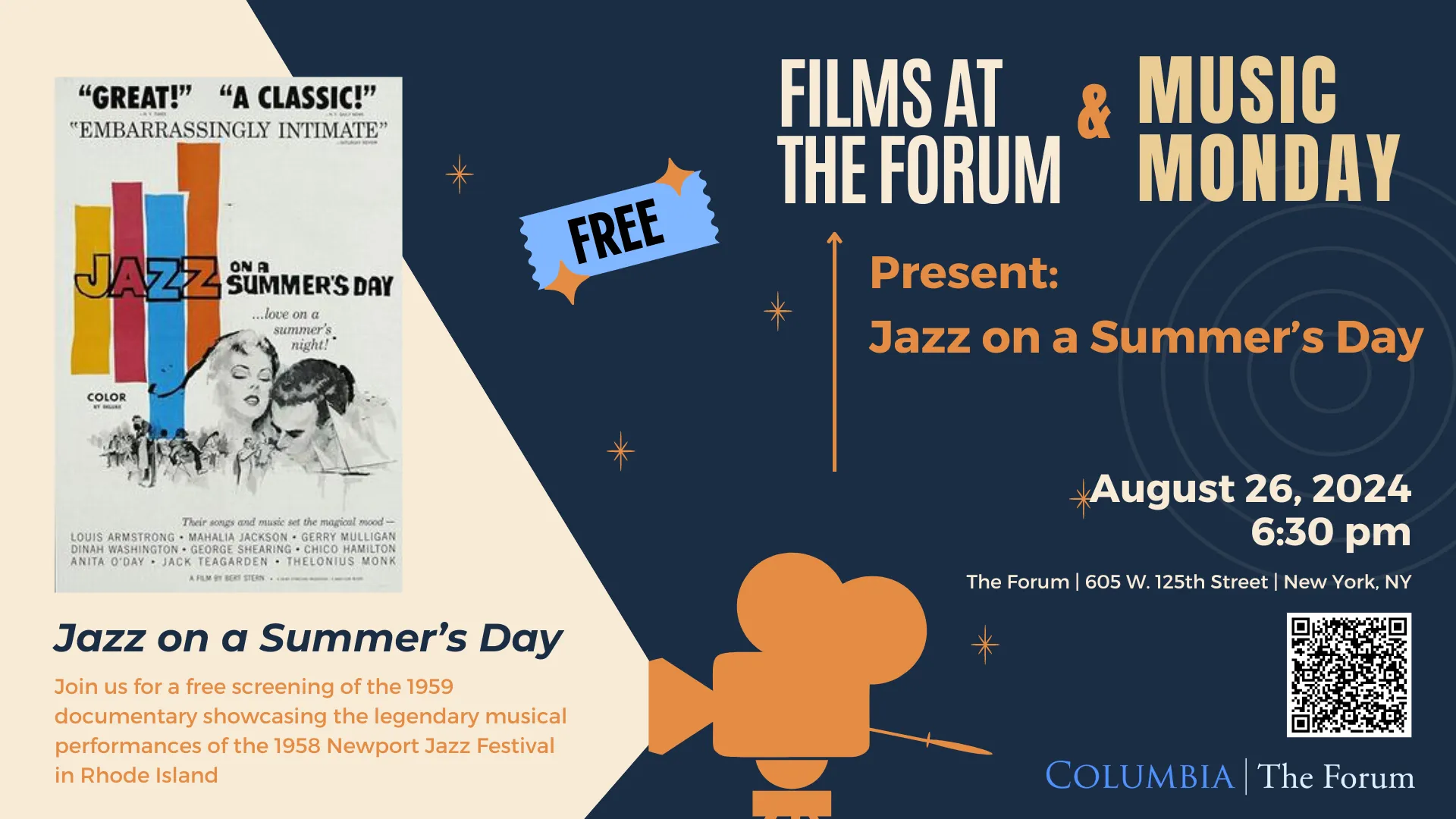 Flyer for August 26 film screening at The Forum