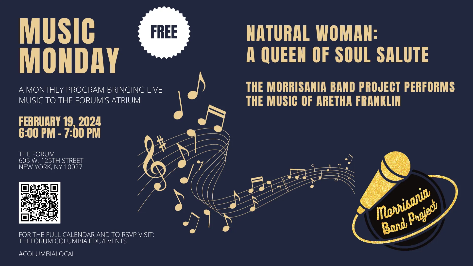 Music Monday flyer promoting February 19 event with Morrisania Band Project