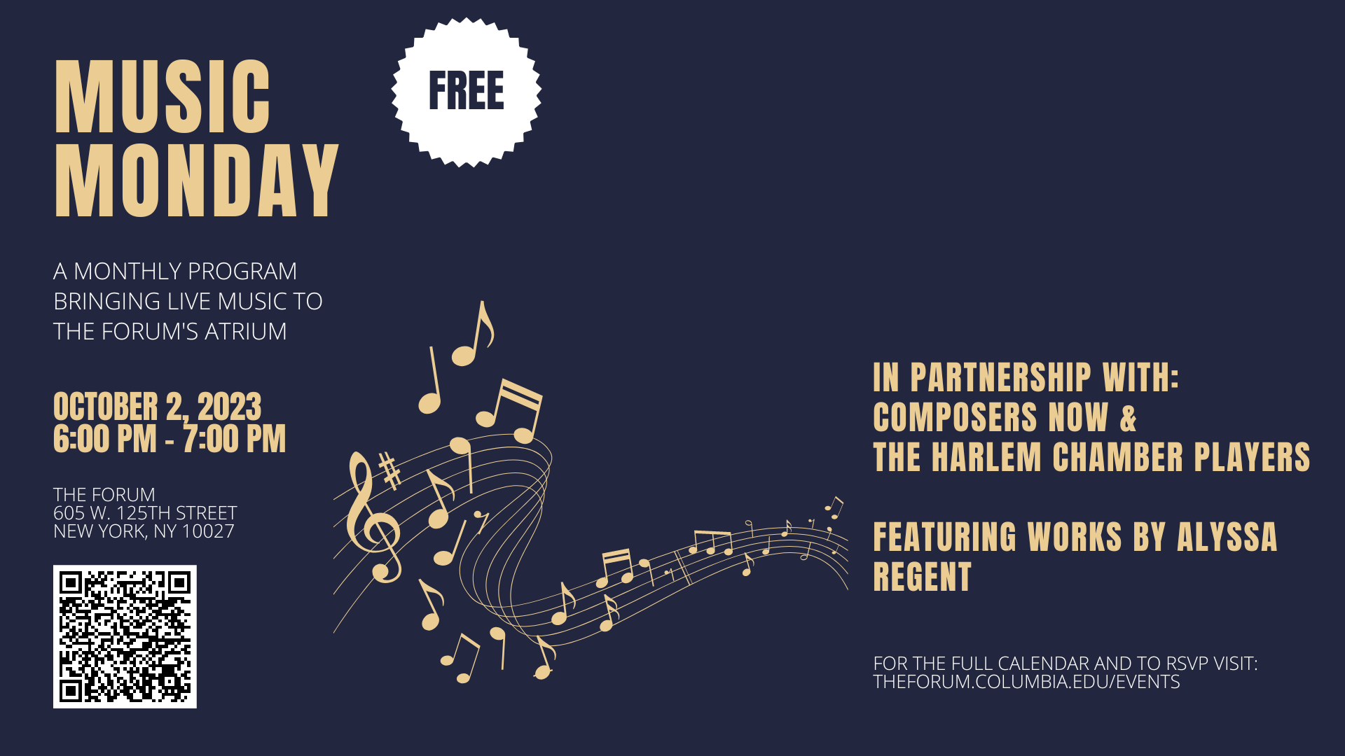 Music Monday flyer advertising October 2, 2023 concert