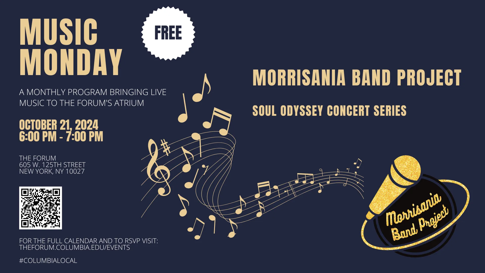 Music Monday flyer promoting Morrisania Band Project performance on October 21