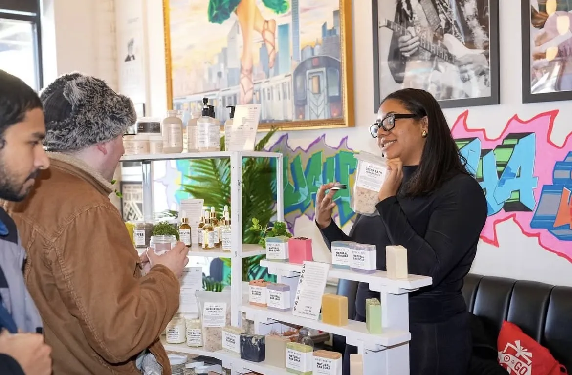 Lisa Arias selling plant-based wellness products at her store