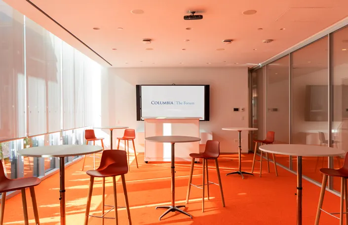 Room 301 setup in reception style with a bar